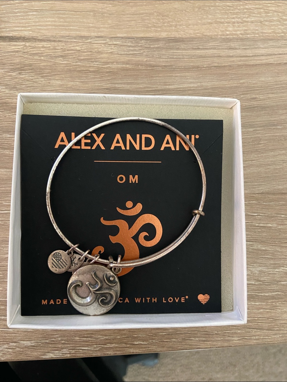 Alex and Ani Silver Om Charm Bangle with Accent Discs